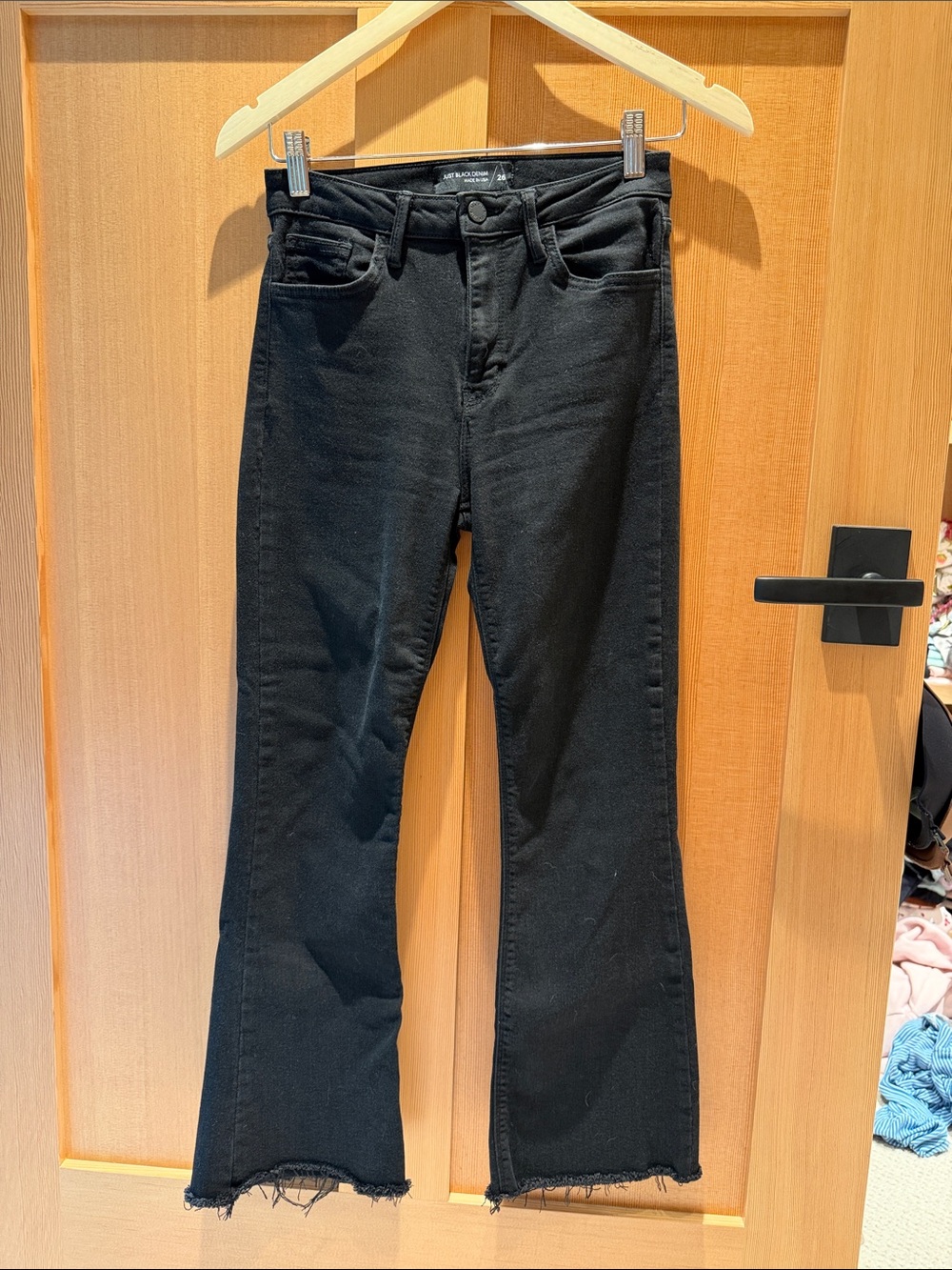 Just Black Denim - Black High-Rise Flare Crop Jeans with Raw Hem Size 26